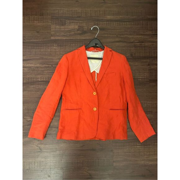 Max Mara Linen Button Coral Orange Button Shell Blazer, *Size Medium - Picture 1 of 9